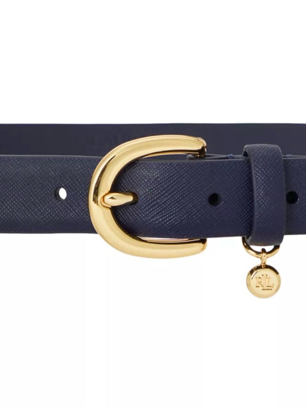 Ralph Lauren Sz XL Women's Charm Crosshatch Leather Belt Lauren Navy 1” Wide